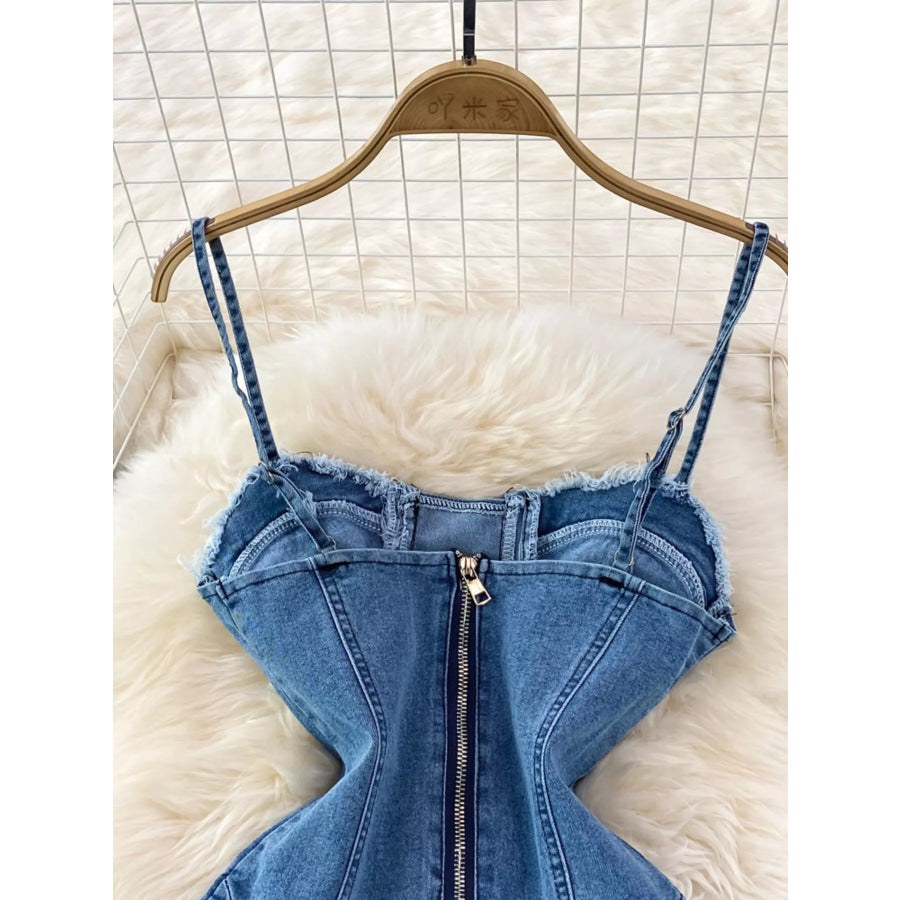 Lace-Up Denim A-Line Mini Dress Apparel and Accessories