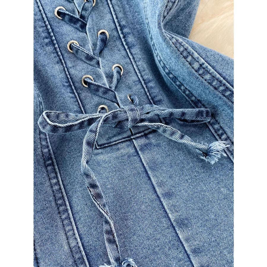 Lace-Up Denim A-Line Mini Dress Apparel and Accessories