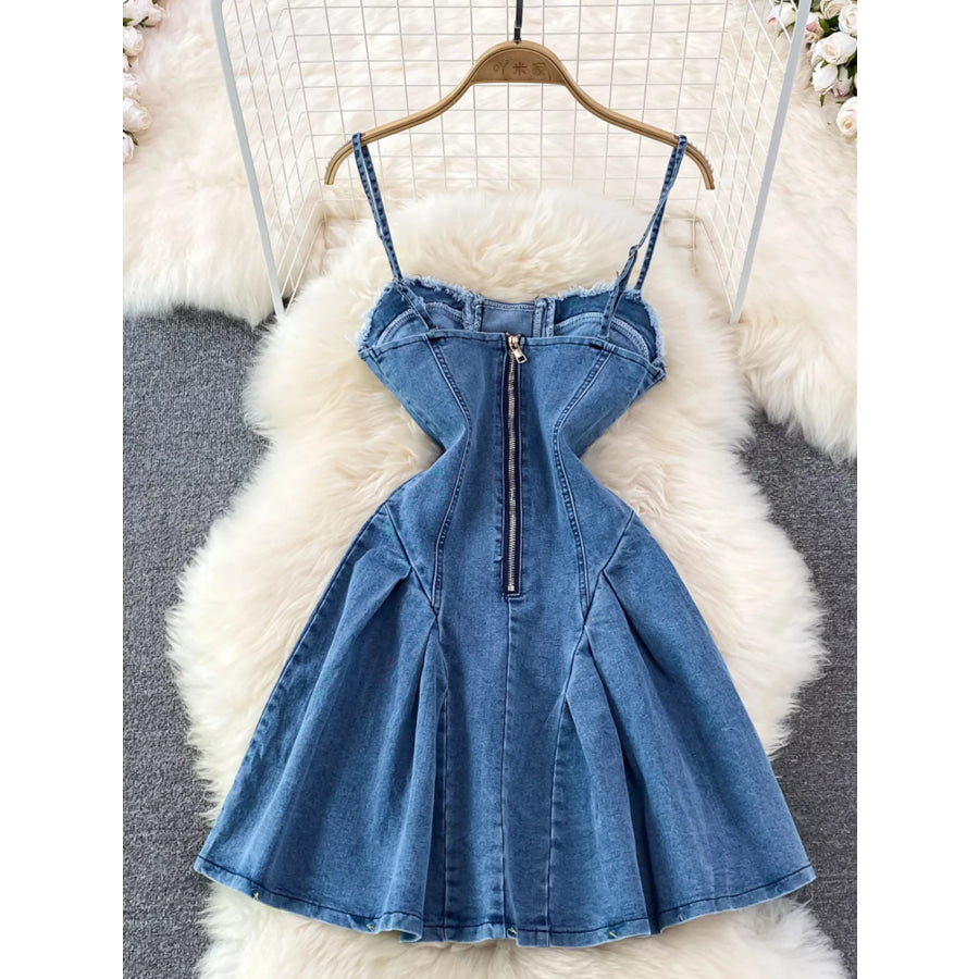Lace-Up Denim A-Line Mini Dress Blue / S Apparel and Accessories