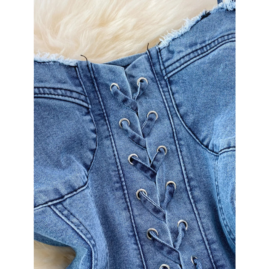 Lace-Up Denim A-Line Mini Dress Apparel and Accessories