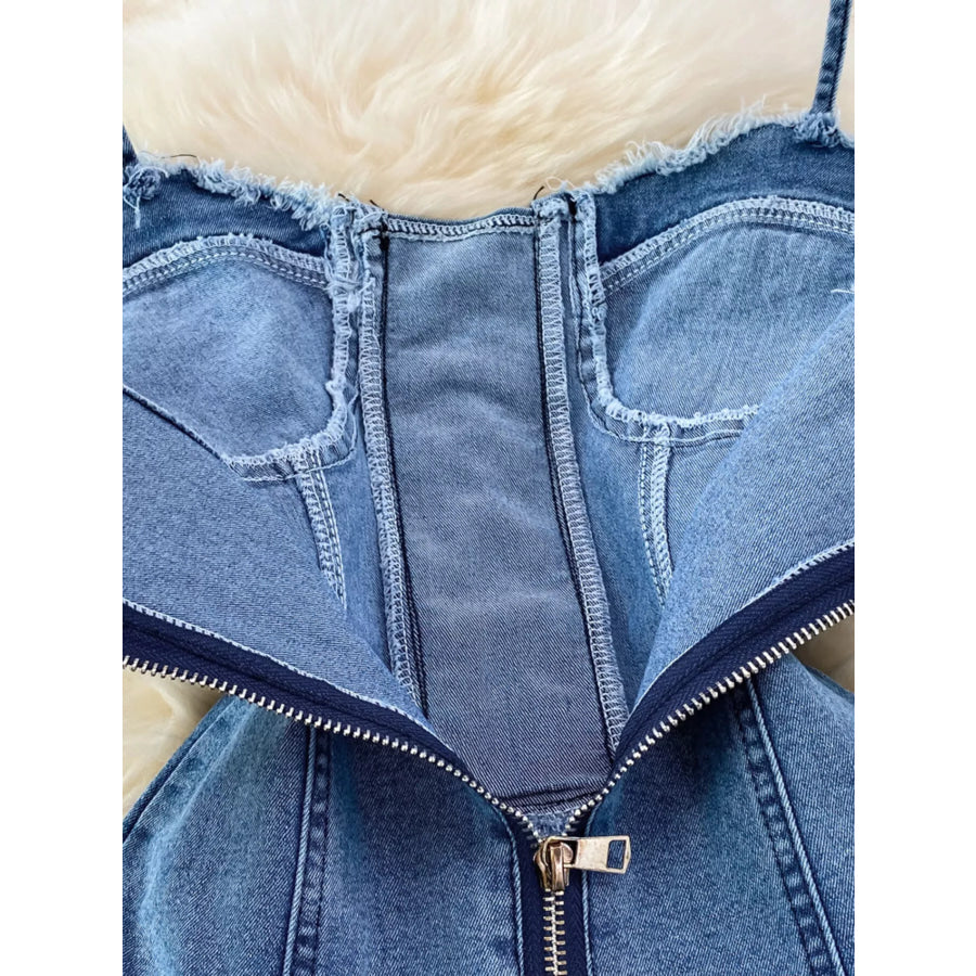 Lace-Up Denim A-Line Mini Dress Apparel and Accessories
