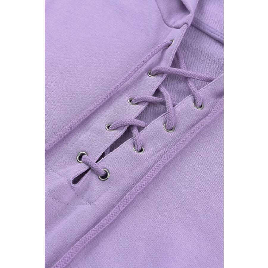 Lace - Up Dropped Shoulder Hoodie Apparel and Accessories