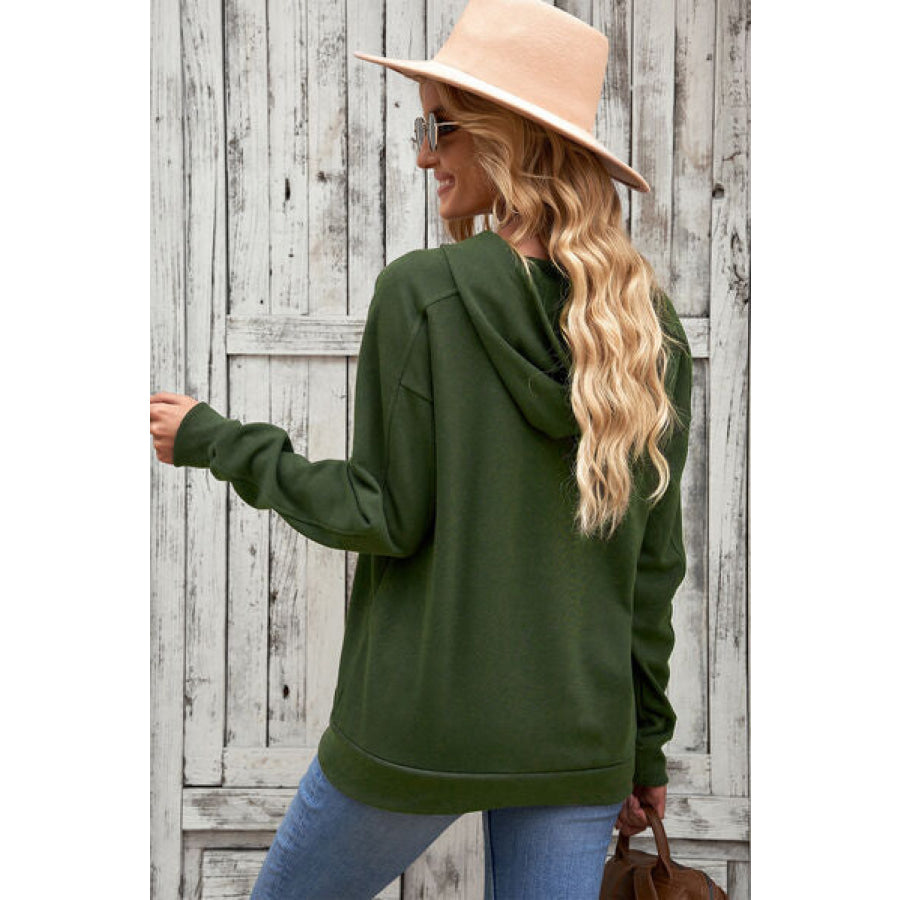 Lace - Up Dropped Shoulder Hoodie Apparel and Accessories