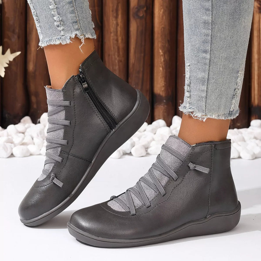 Lace-Up Faux Leather Ankle Boots Apparel and Accessories