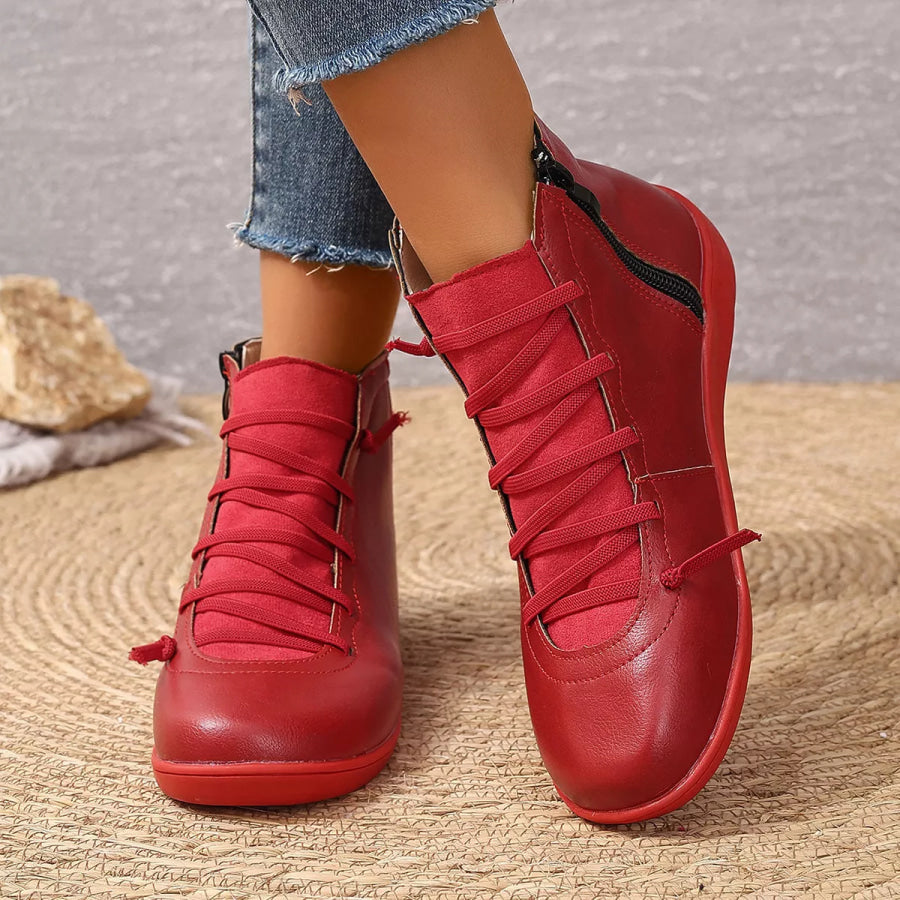 Lace-Up Faux Leather Ankle Boots Apparel and Accessories