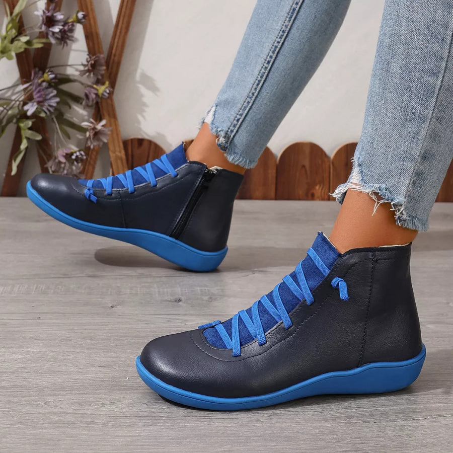 Lace-Up Faux Leather Ankle Boots Apparel and Accessories