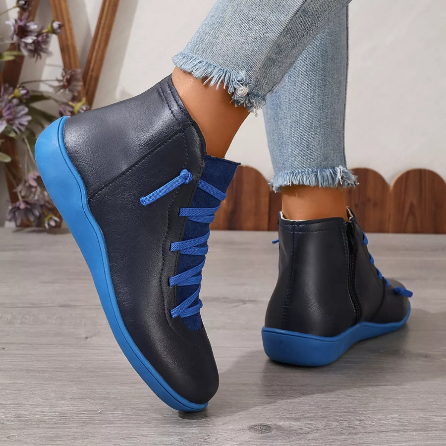 Lace-Up Faux Leather Ankle Boots Apparel and Accessories