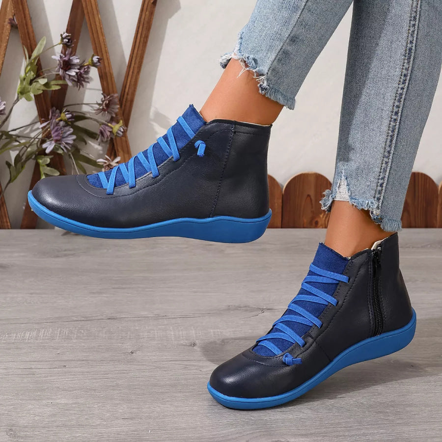 Lace-Up Faux Leather Ankle Boots Apparel and Accessories
