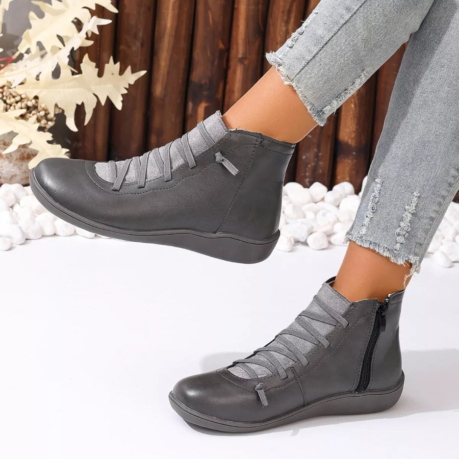 Lace-Up Faux Leather Ankle Boots Apparel and Accessories