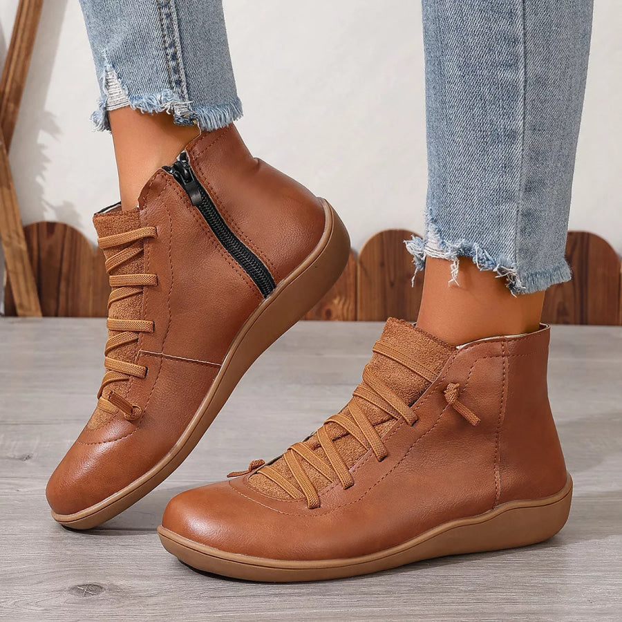 Lace-Up Faux Leather Ankle Boots Apparel and Accessories