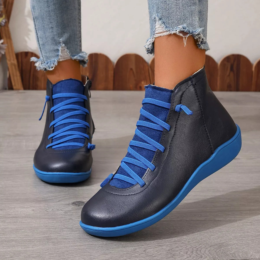 Lace-Up Faux Leather Ankle Boots Apparel and Accessories