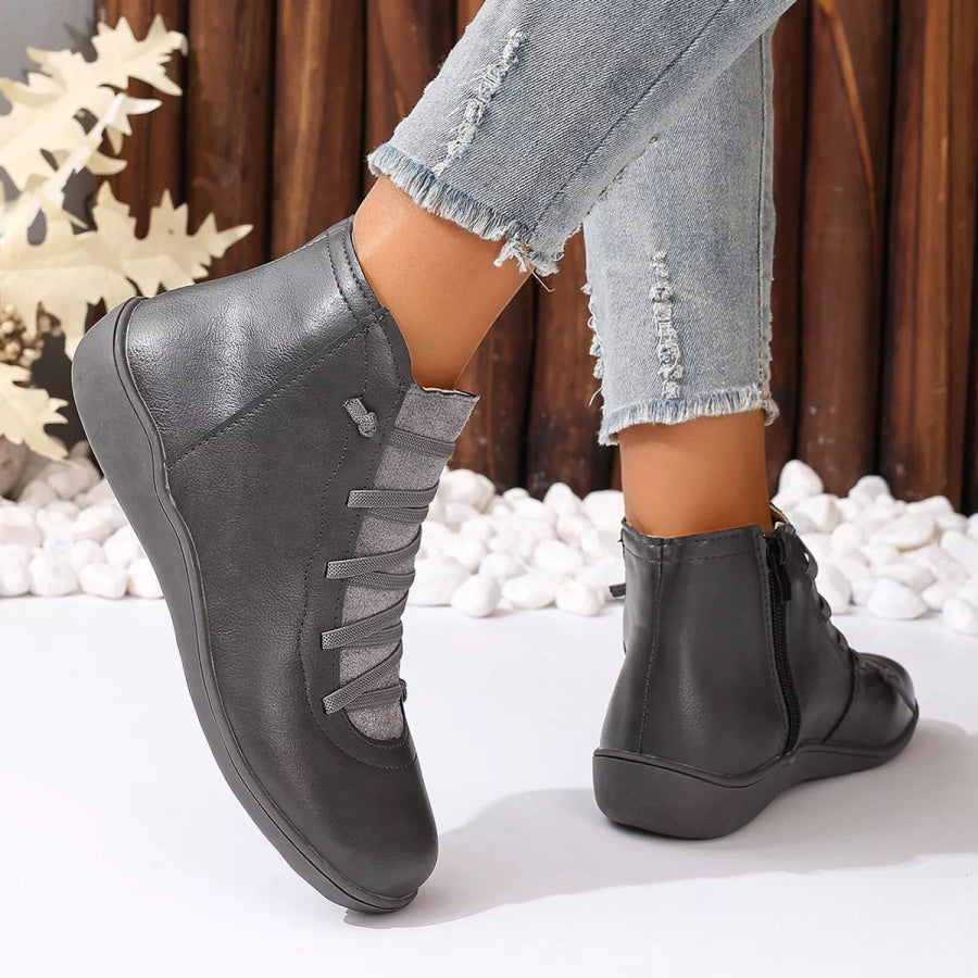 Lace-Up Faux Leather Ankle Boots Apparel and Accessories