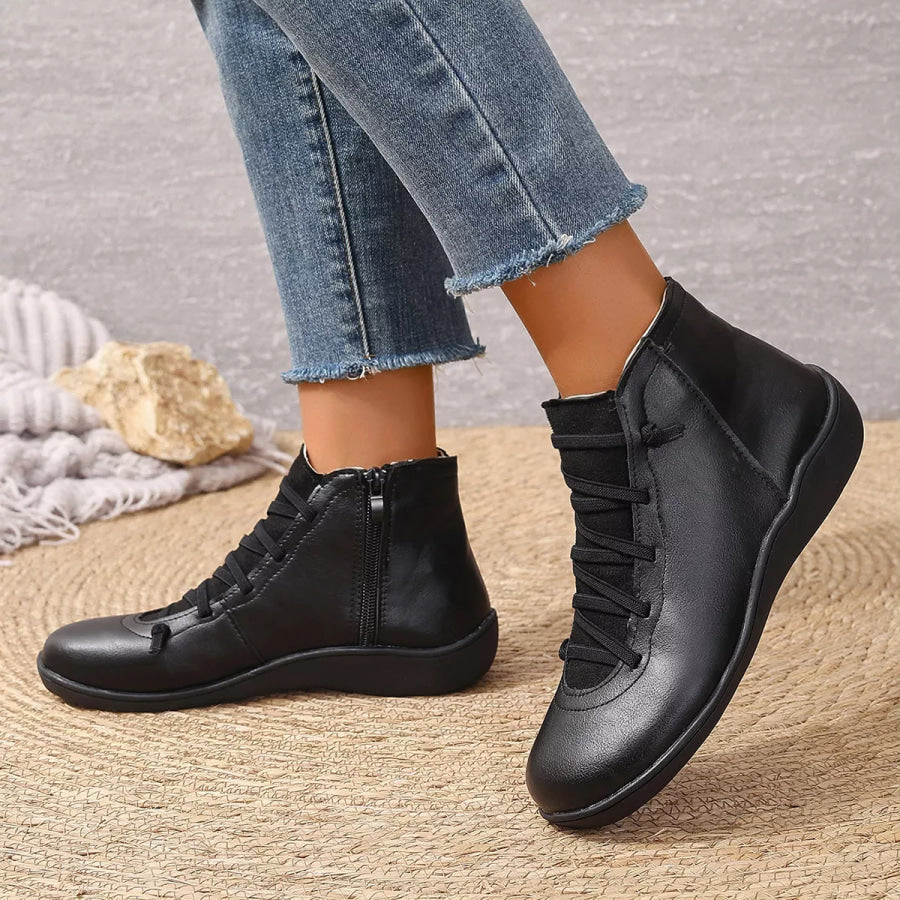 Lace-Up Faux Leather Ankle Boots Apparel and Accessories