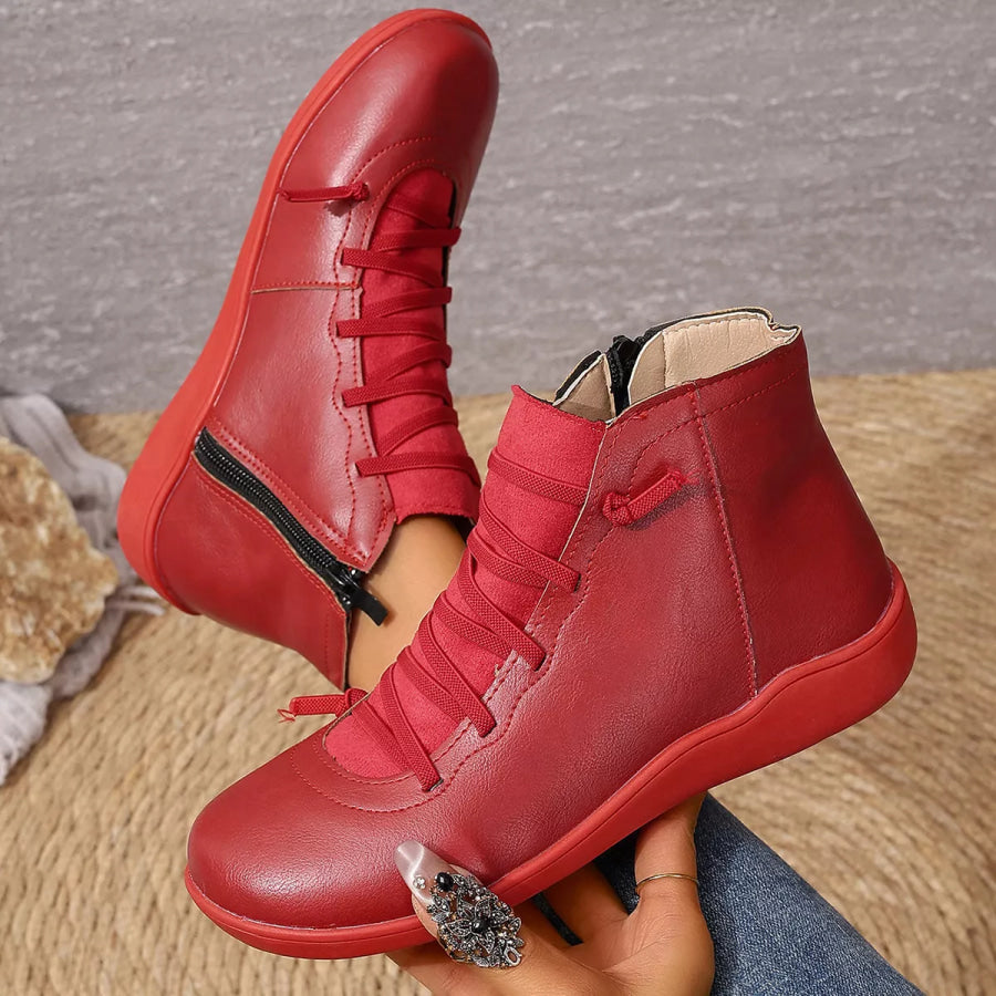 Lace-Up Faux Leather Ankle Boots Apparel and Accessories