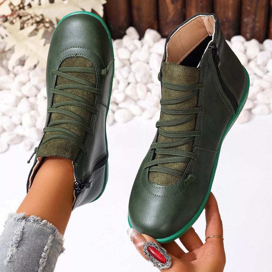 Lace-Up Faux Leather Ankle Boots Apparel and Accessories