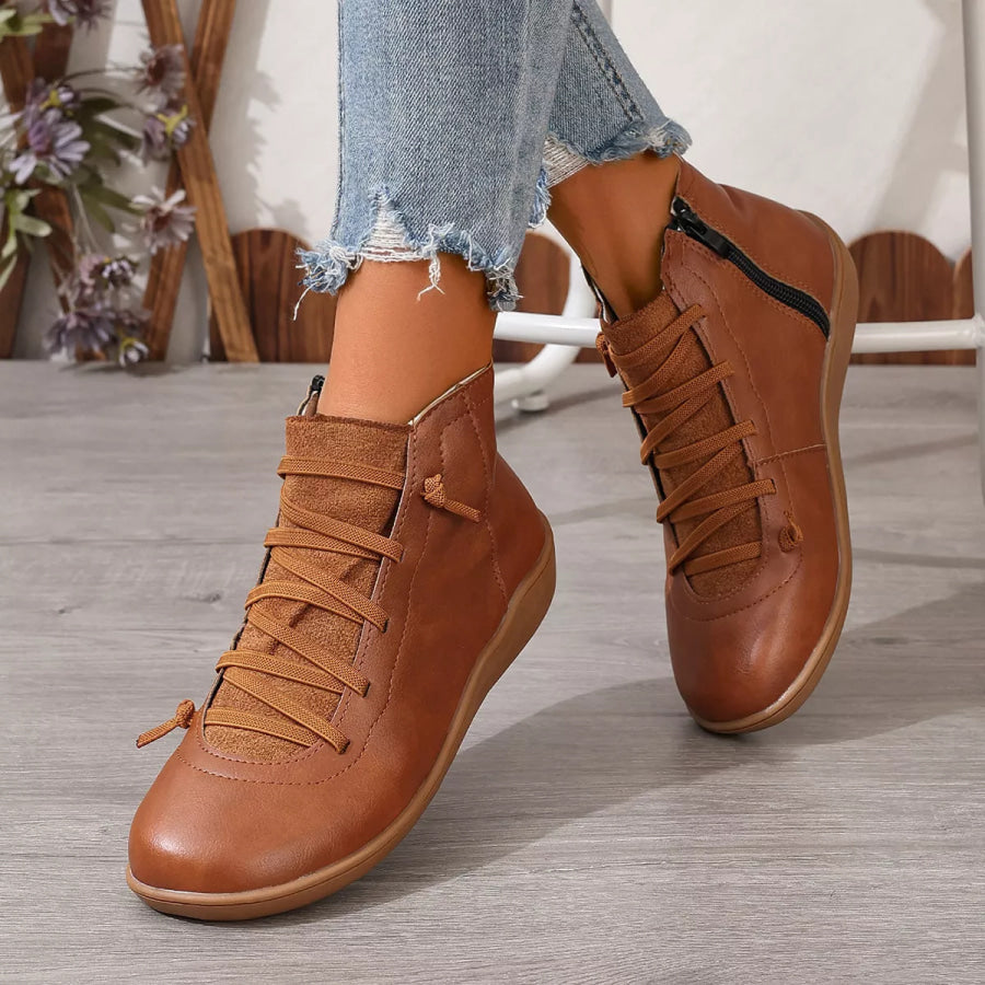 Lace-Up Faux Leather Ankle Boots Apparel and Accessories