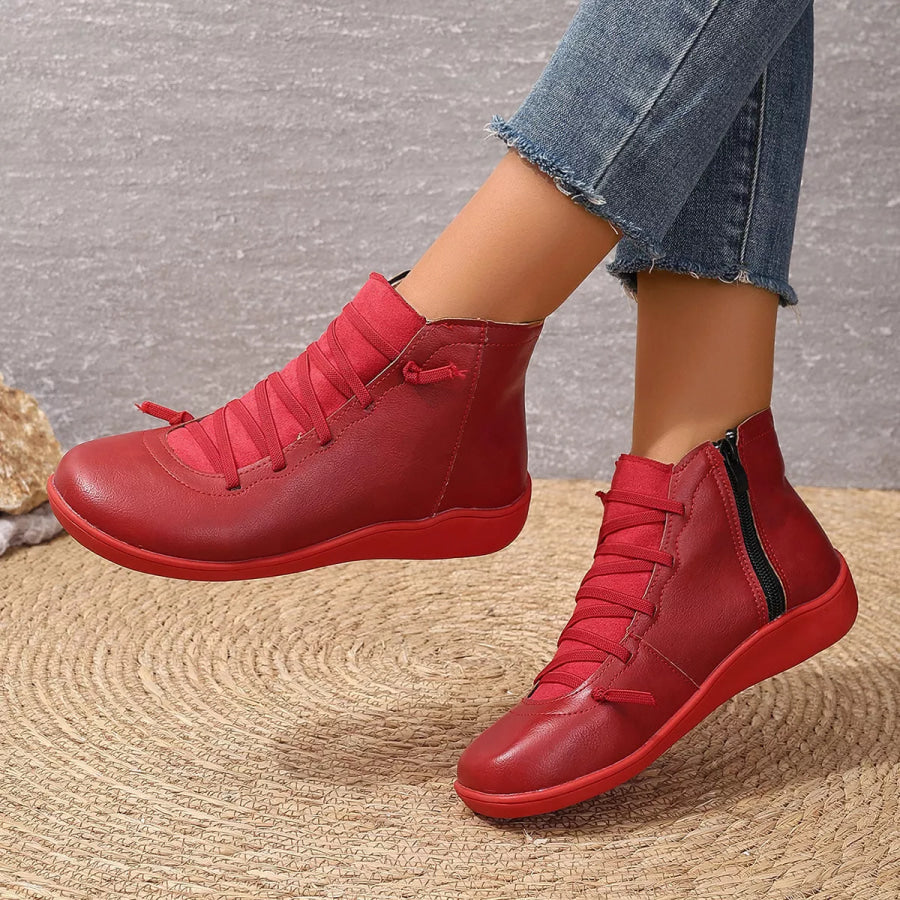 Lace-Up Faux Leather Ankle Boots Apparel and Accessories