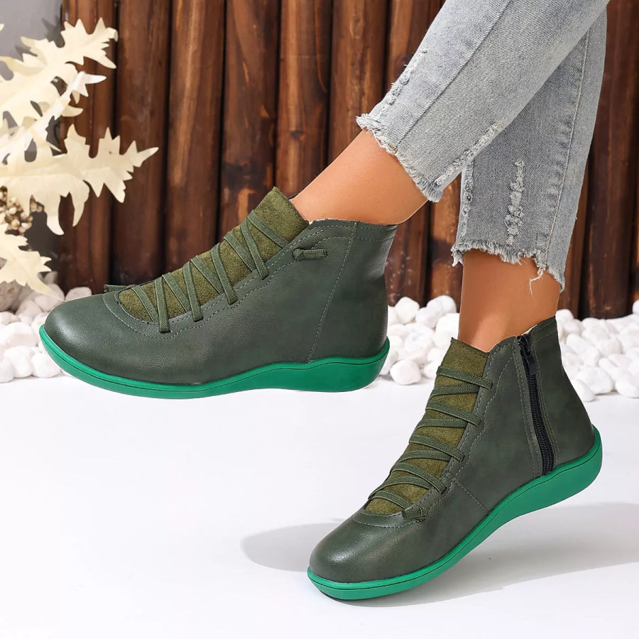 Lace-Up Faux Leather Ankle Boots Apparel and Accessories
