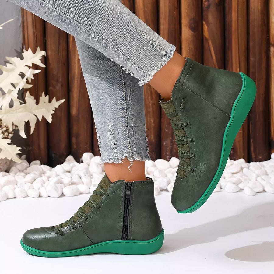 Lace-Up Faux Leather Ankle Boots Apparel and Accessories