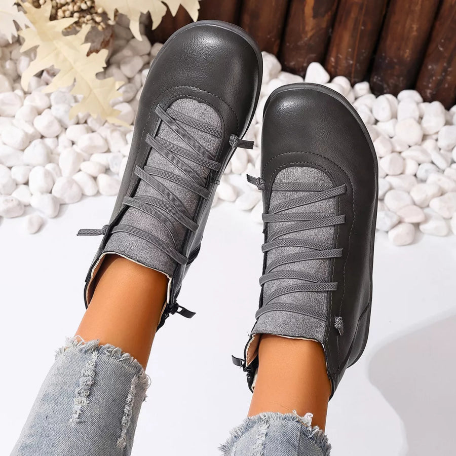 Lace-Up Faux Leather Ankle Boots Apparel and Accessories