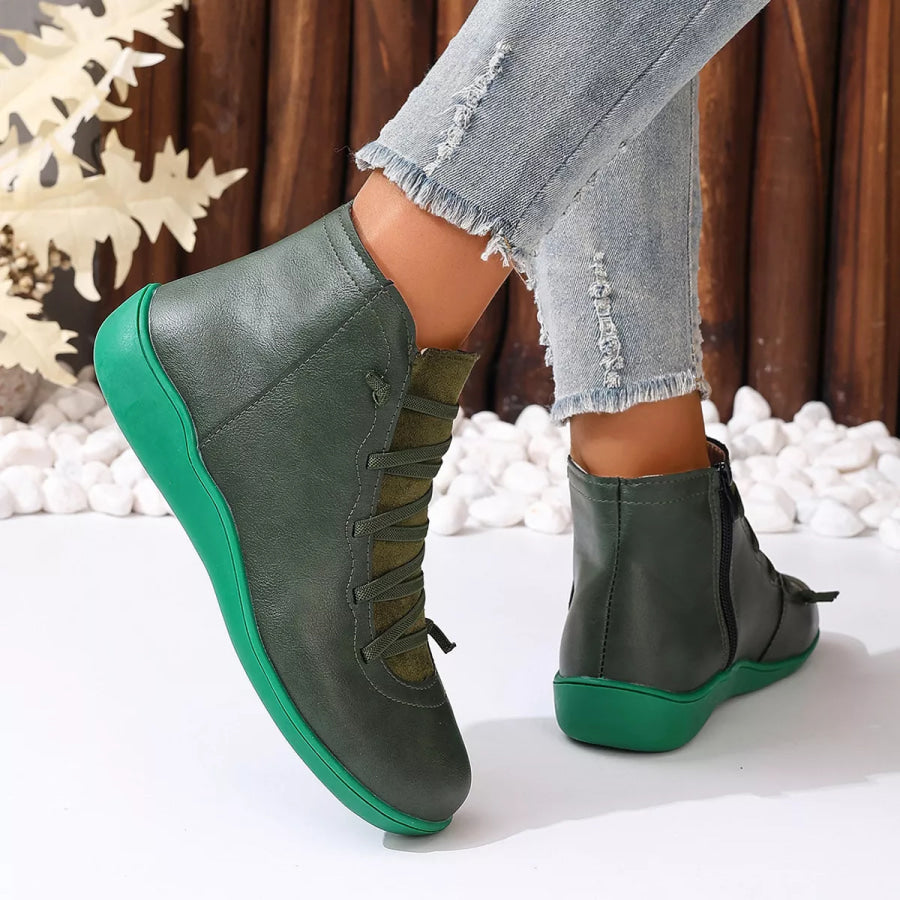 Lace-Up Faux Leather Ankle Boots Apparel and Accessories