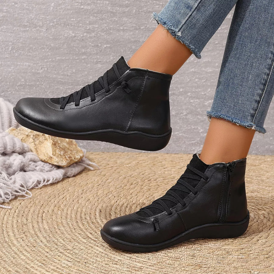 Lace-Up Faux Leather Ankle Boots Apparel and Accessories