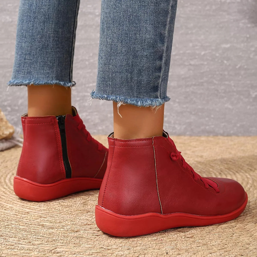 Lace-Up Faux Leather Ankle Boots Apparel and Accessories