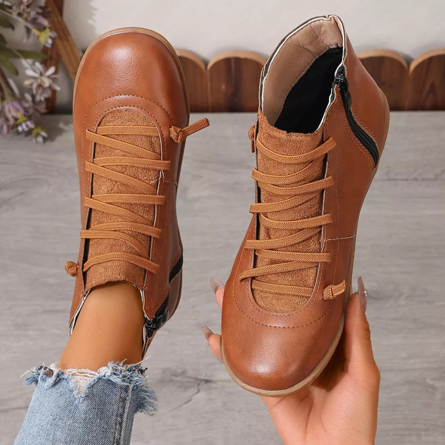 Lace-Up Faux Leather Ankle Boots Apparel and Accessories