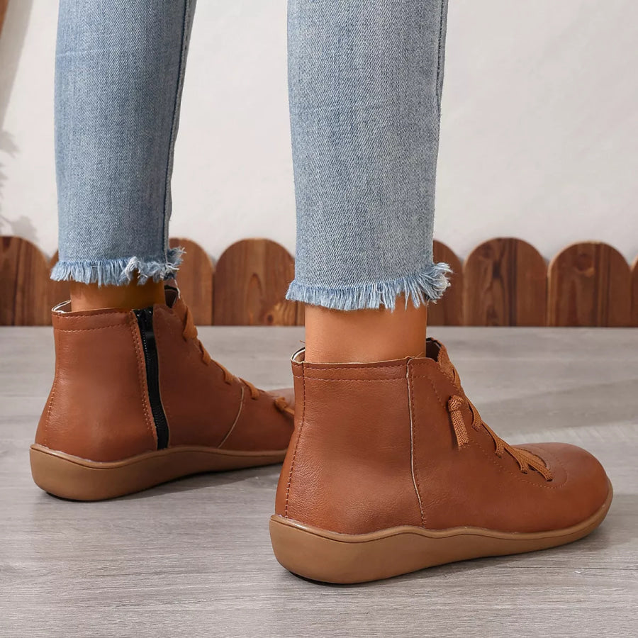 Lace-Up Faux Leather Ankle Boots Apparel and Accessories