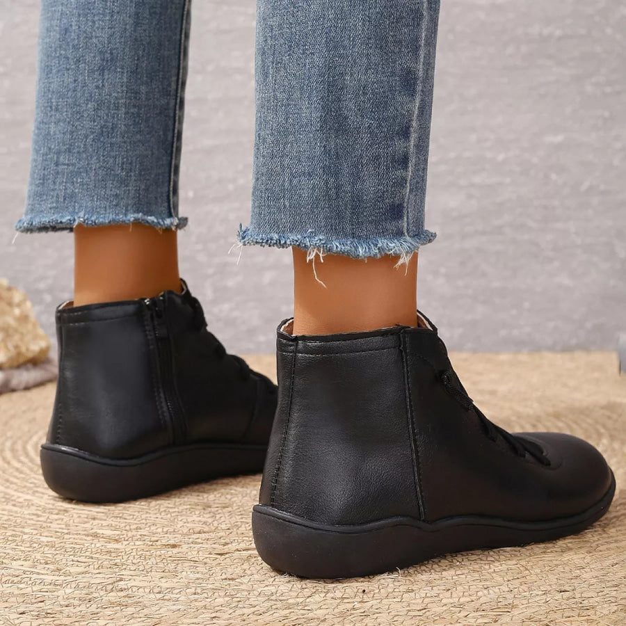 Lace-Up Faux Leather Ankle Boots Apparel and Accessories