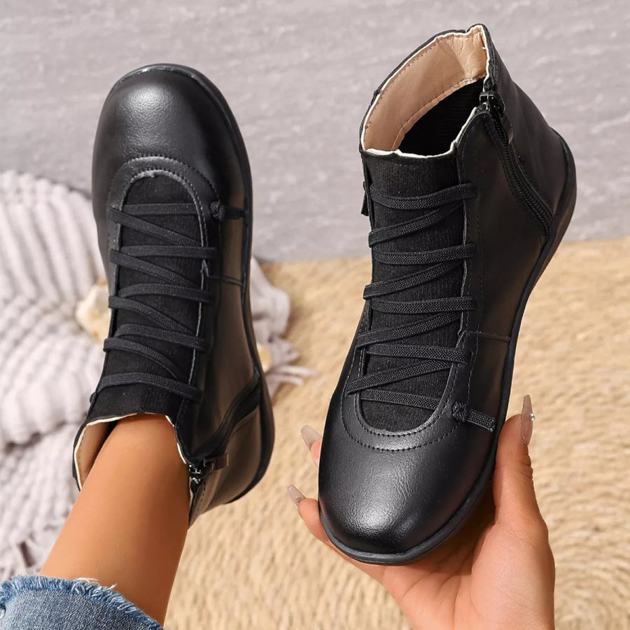 Lace-Up Faux Leather Ankle Boots Apparel and Accessories