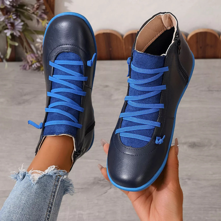 Lace-Up Faux Leather Ankle Boots Blue / 35 Apparel and Accessories