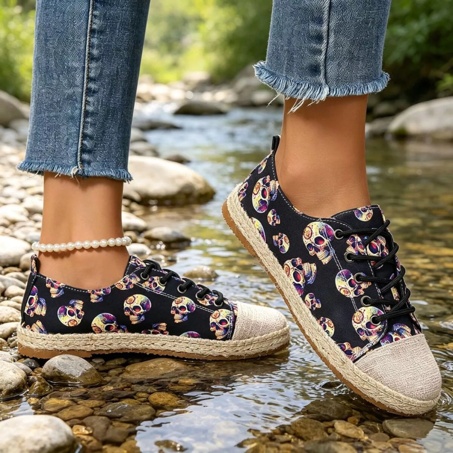 Lace-Up Flat Round-Toe Breathable Sneakers Black / 36 Apparel and Accessories