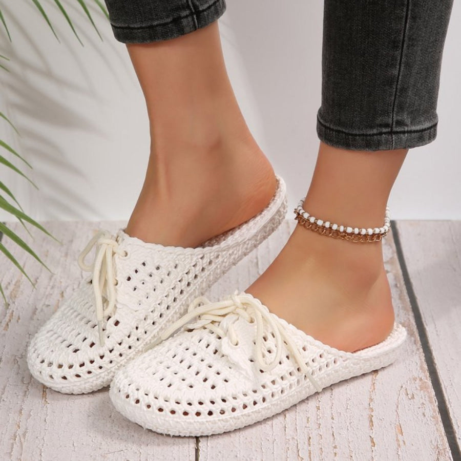 Lace-Up Flat Sandals White / 36(US5) Apparel and Accessories