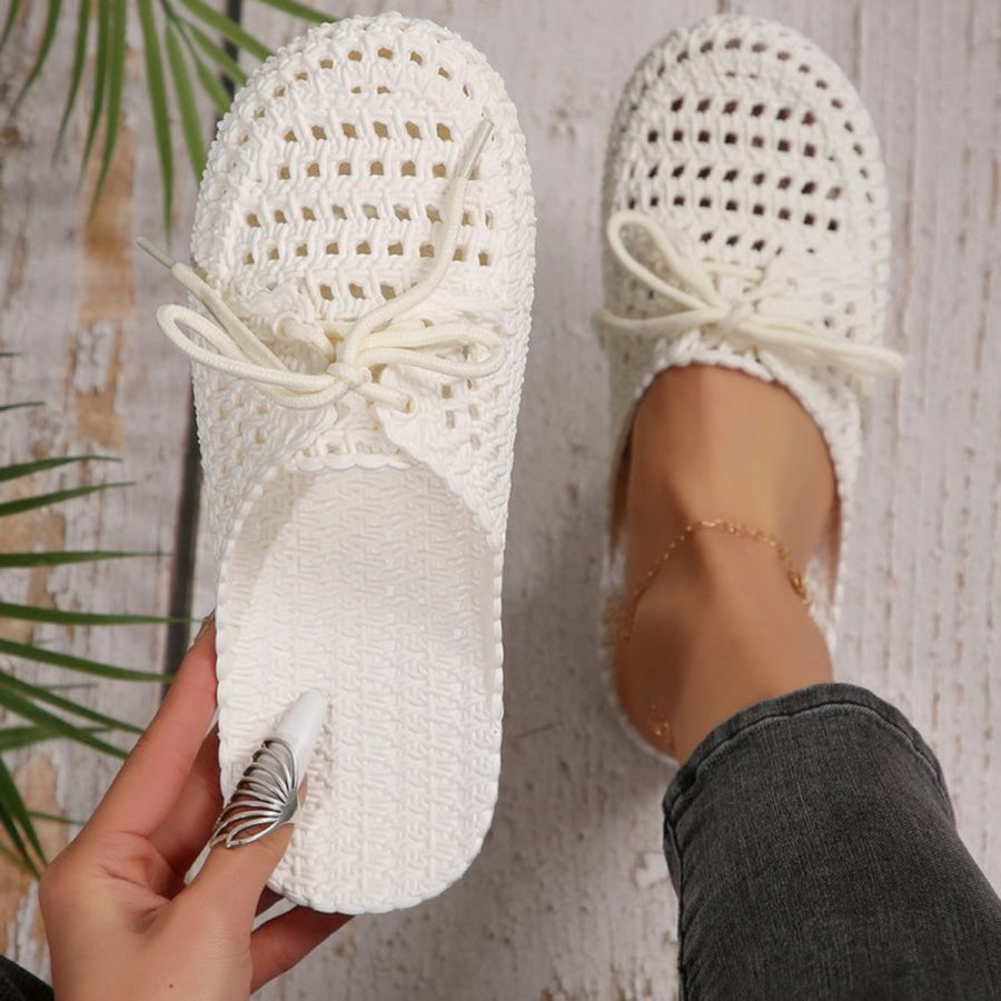 Lace-Up Flat Sandals White / 36(US5) Apparel and Accessories