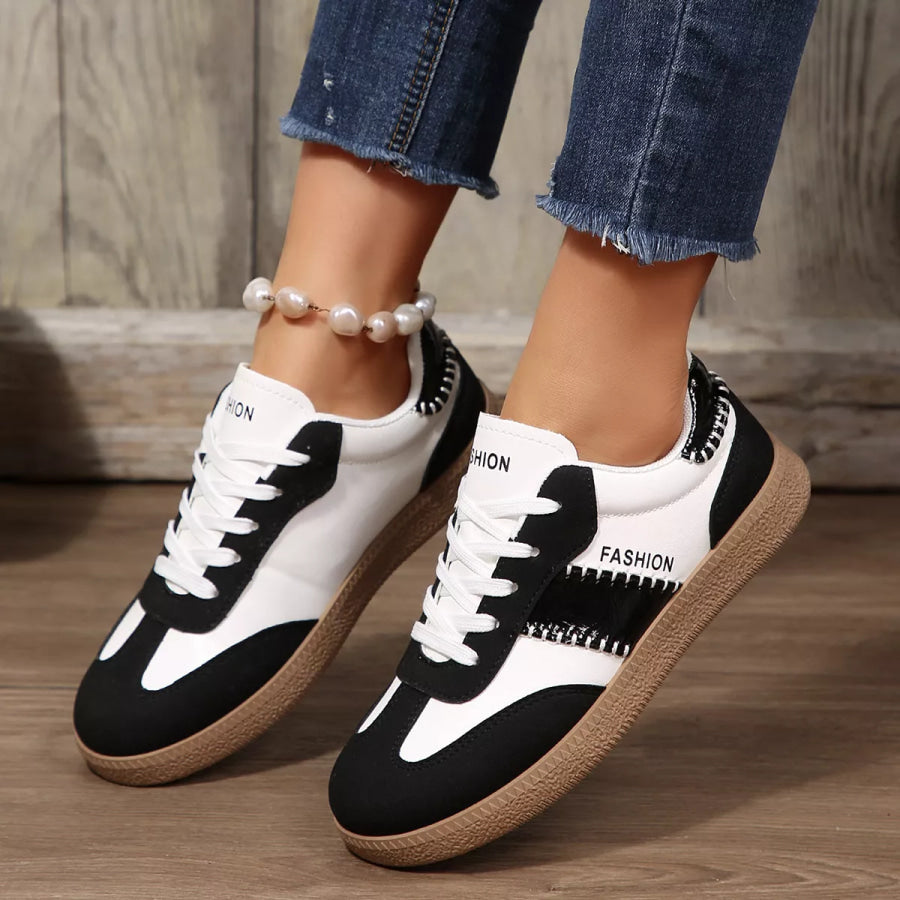 Lace-Up Flats Sneakers Black / 36 Apparel and Accessories