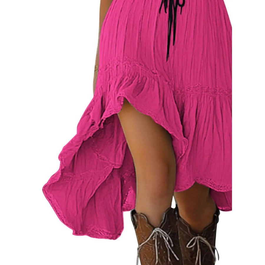 Lace-Up Front High-Low Ruffle Hem Dress Apparel and Accessories