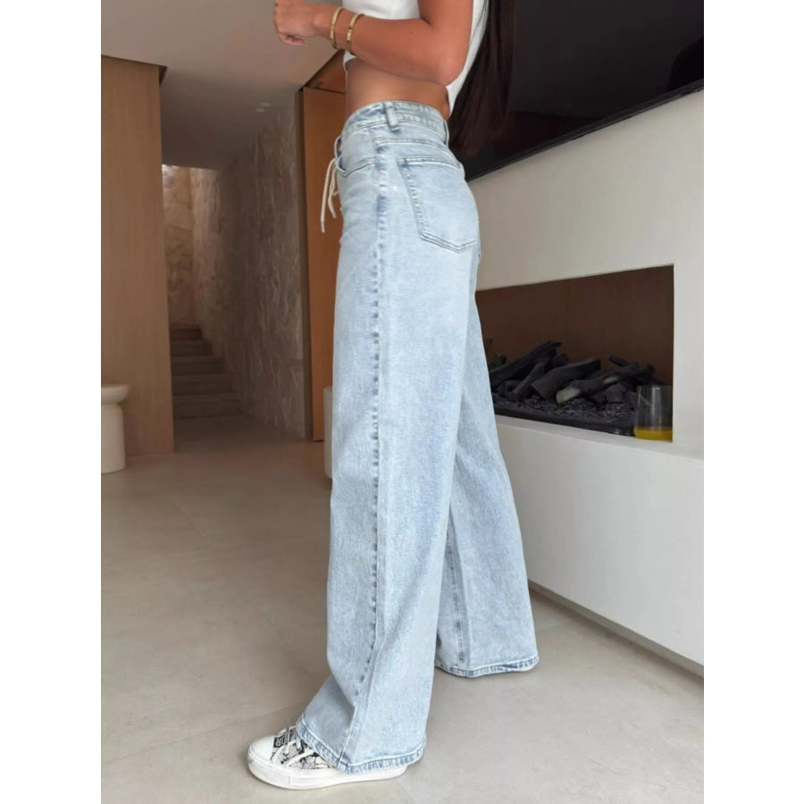 Lace-Up High-Waisted Wide Leg Jeans Apparel and Accessories