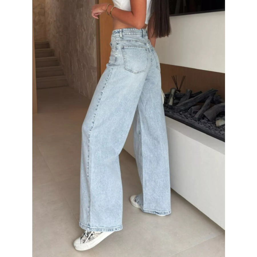Lace-Up High-Waisted Wide Leg Jeans Apparel and Accessories