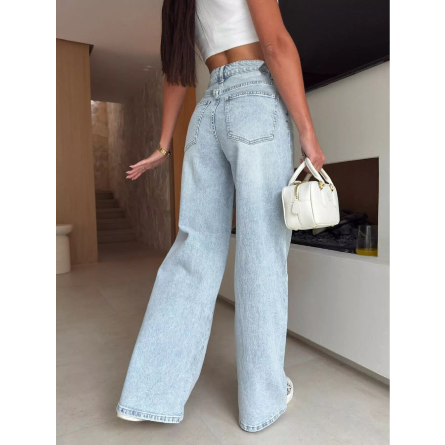 Lace-Up High-Waisted Wide Leg Jeans Apparel and Accessories