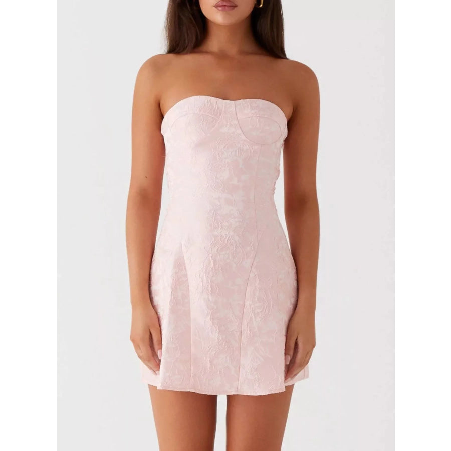 Lace Up Jacquard Tube Mini Dress Apparel and Accessories