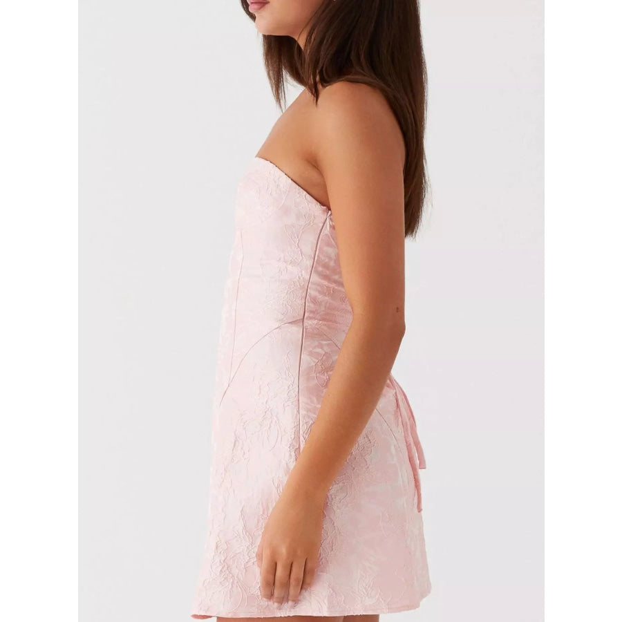 Lace Up Jacquard Tube Mini Dress Apparel and Accessories