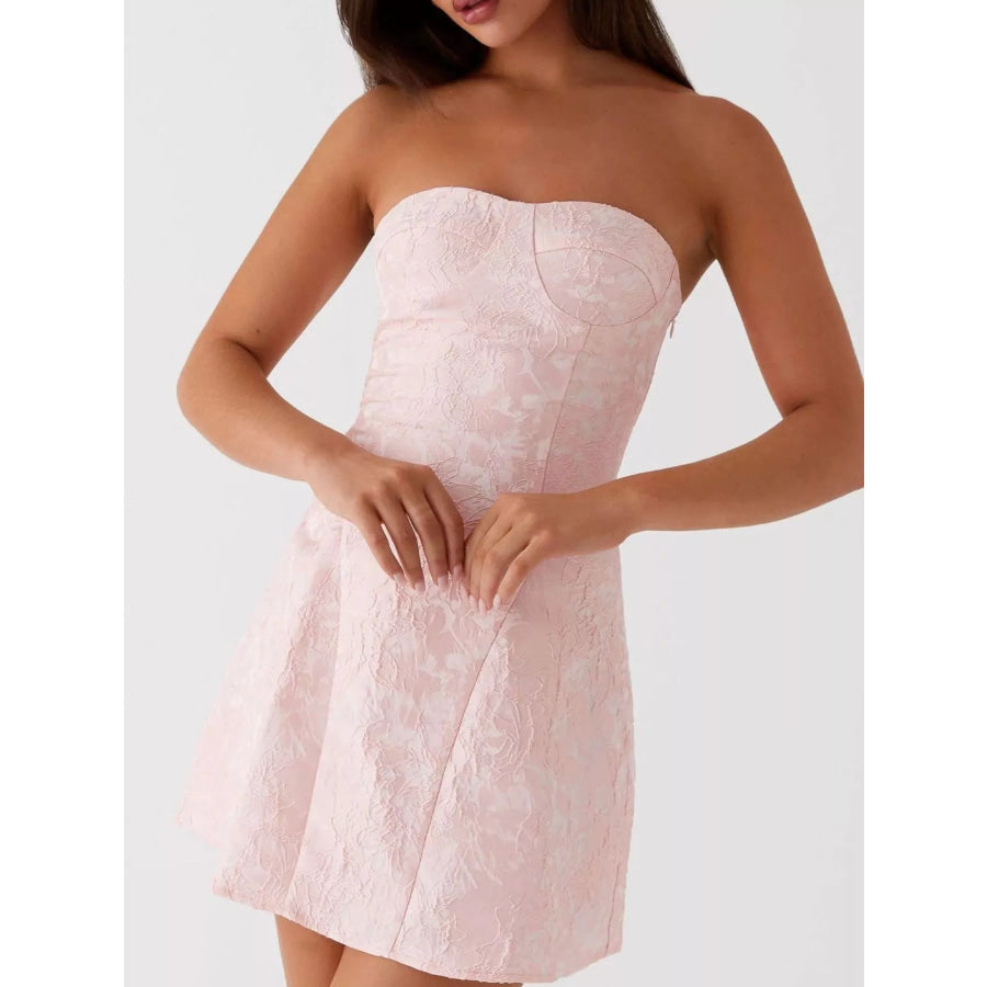 Lace Up Jacquard Tube Mini Dress Pink / S Apparel and Accessories