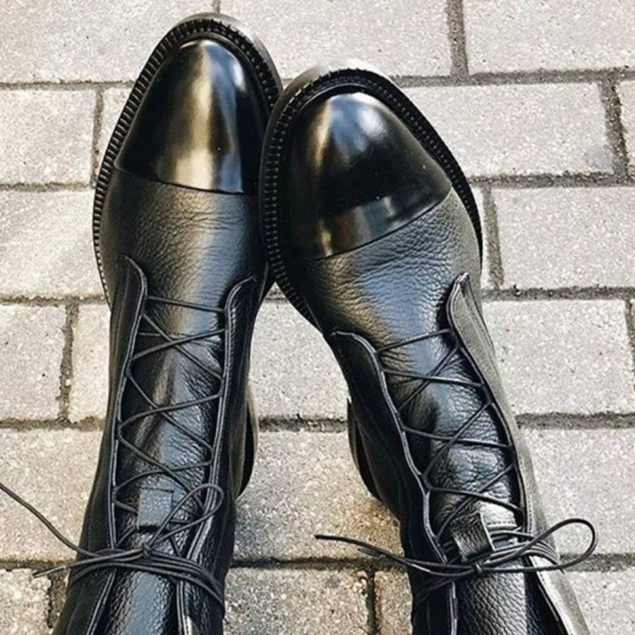 Lace-Up Leather Boots Black / 35 Apparel and Accessories