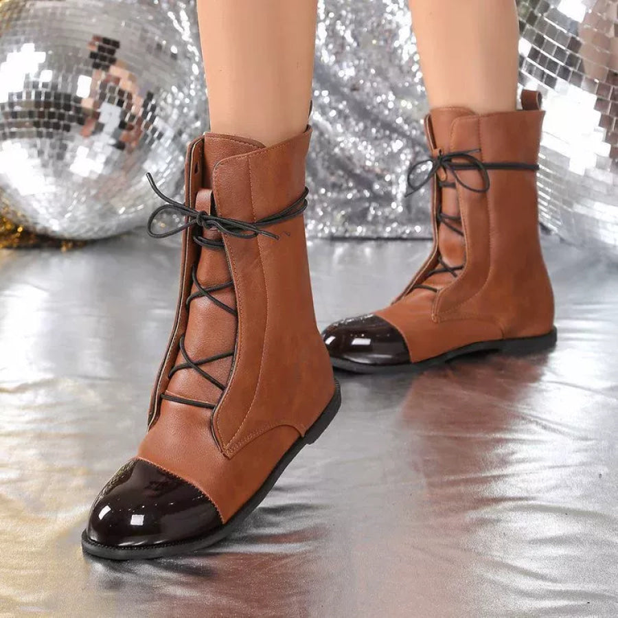 Lace-Up Leather Boots Brown / 35 Apparel and Accessories