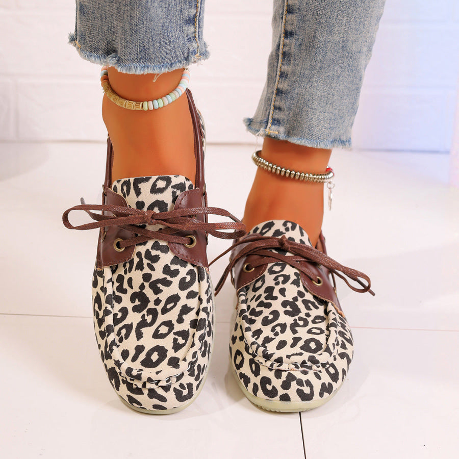 Lace Up Leopard Slip-Ons Cream / 36(US5) Apparel and Accessories