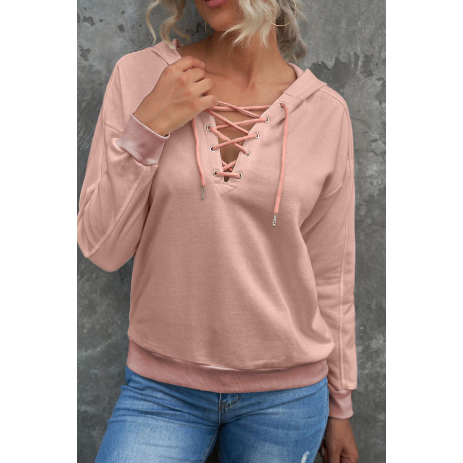 Lace Up Long Sleeve Hoodie Apparel and Accessories