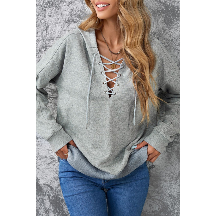 Lace Up Long Sleeve Hoodie Apparel and Accessories