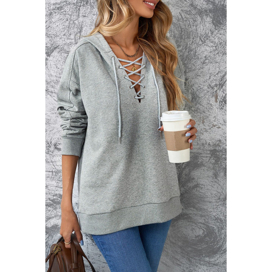 Lace Up Long Sleeve Hoodie Apparel and Accessories