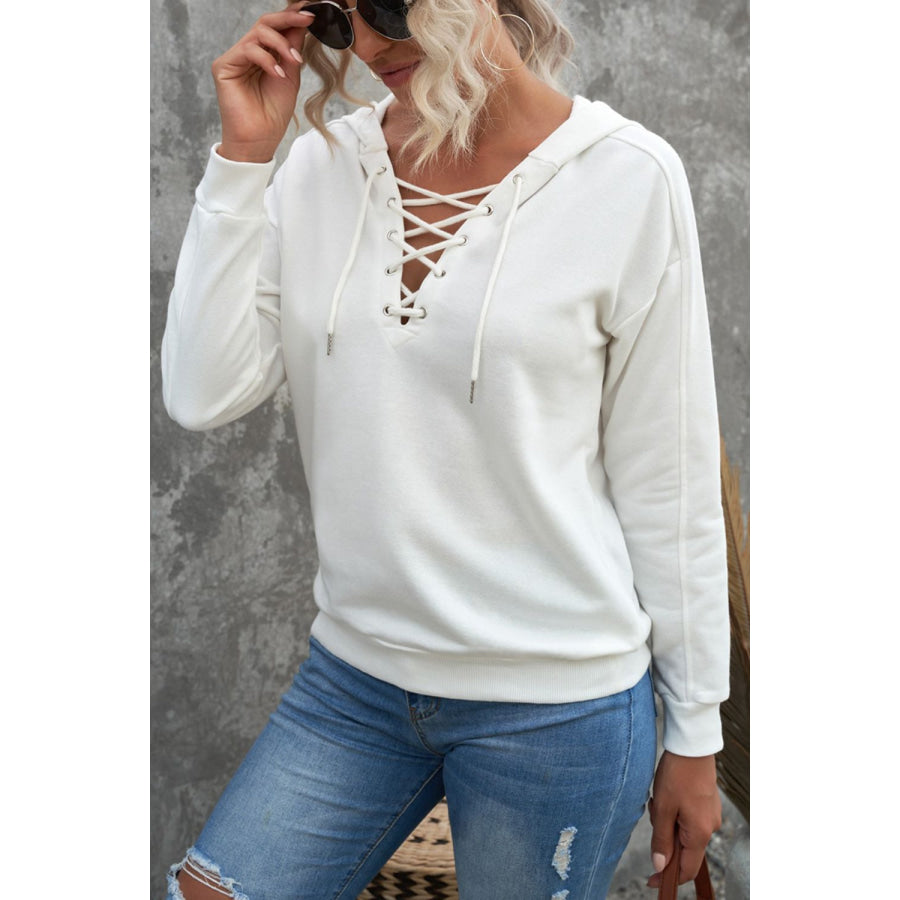 Lace Up Long Sleeve Hoodie Apparel and Accessories